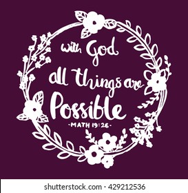 With God All Things Are Possible Quote. Bible Verse. Christian Poster. Modern Calligraphy