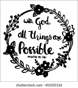 with God all things are possible quote on white background. Bible Verse. Modern Calligraphy