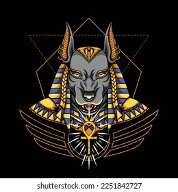 God of Anubis Head Egypt Mythology Vector Illustration
