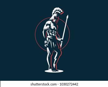 God Ares or Mars with a spear in his hands. Vector emblem.