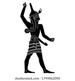 God Baal. Figure Of Ancient Man In Hat Or Helm. Black And White Silhouette. Ugarit Canaan Hittites Culture.