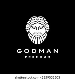 God Bearded Greek Man Logo Vector Icon Illustration
