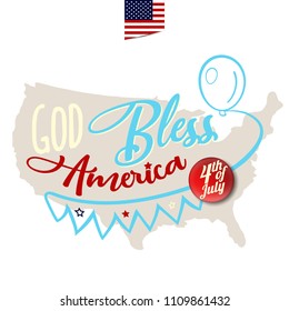 God Bless America. Greeting card design with amrica map on background. Vector Eps10.