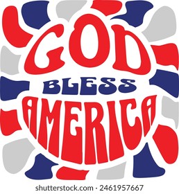 God Bless America Groovy Vector Illustration
