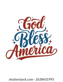 God Bless America. Happy Independence Day Celebration! Vintage vector illustration of a t-shirt design featuring retro typography.