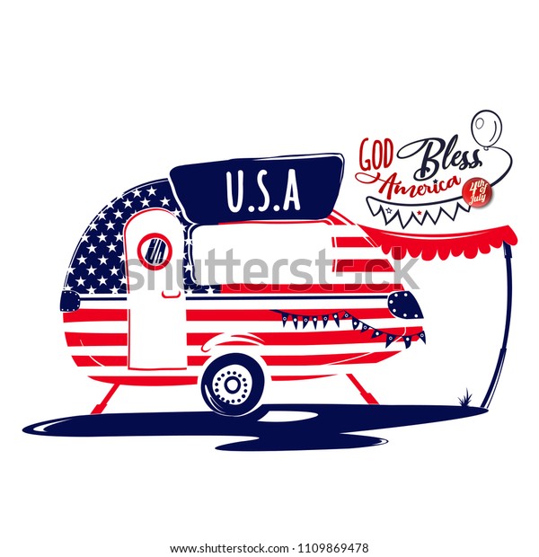 God Bless America. Happy Independence Day.\
Greeting card design.