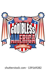 God Bless America Independence with Swag Banner, Bald Eagle and Stars and Stripes editable vector graphic