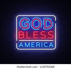 God bless America neon vector sign. USA symbol banner light, bright night Illustration. Vector illustration