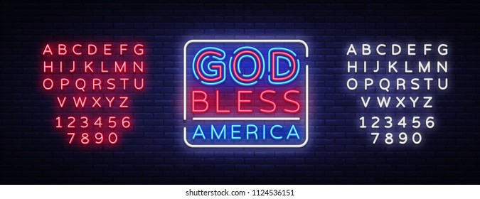 God bless America neon vector sign. USA symbol banner light, bright night Illustration. Vector illustration. Editing text neon sign
