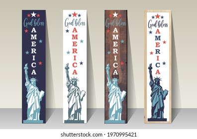 God bless America - porch sign vertical vector design template