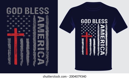 God bless america usa grunge flag christian tshirt design