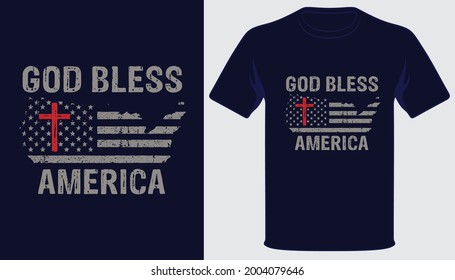 God bless america usa grunge flag christian tshirt design