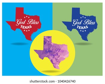 God Bless Texas with Map and longhorn Collection, Vector EPS 10