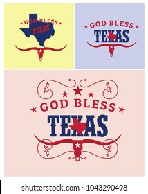 God Bless Texas With Map And Longhorn Vector Eps 10