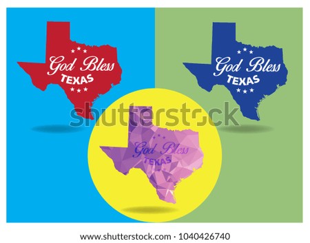 God Bless Texas with Map and longhorn Collection, Vector EPS 10