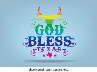 God Bless Texas rainbow colors, vector eps 10.