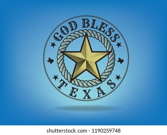 God Bless Texas With Star Gold Color, Vector EPS 10.