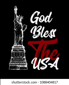 God Bless The USA text with The Statue of Liberty