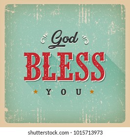 God Bless You Card/
Illustration of a vintage and grunge textured god bless you card, with ornament, decorative hand drawn floral patterns