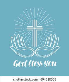 God bless you, handwritten lettering. Church, religion concept. Calligraphy vector illustration
