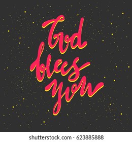 God bless you lettering. Hand drawn vector illustration, greeting card, design, logo.