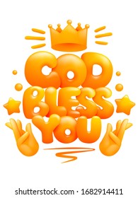 God bless you poster with hands in prayer gesture. Cartoon 3d style. Vector illustration