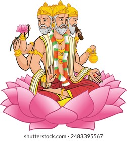 God Brahma Illustration – God Brahma, god Illustrations, Hinduism, lotus Vector