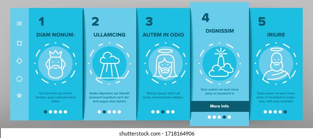 God Christian Religion Onboarding Icons Set Vector. Christianity And Catholic God, Heaven And Hand From Cloud, All-seeing Eye And Jesus Illustrations