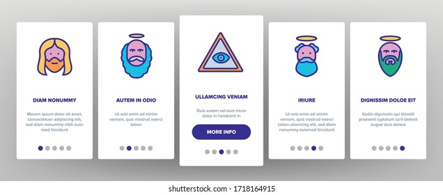 God Christian Religion Onboarding Icons Set Vector. Christianity And Catholic God, Heaven And Hand From Cloud, All-seeing Eye And Jesus Illustrations