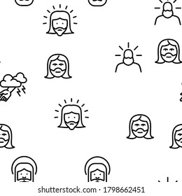 God Christian Religion Vector Seamless Pattern Thin Line Illustration