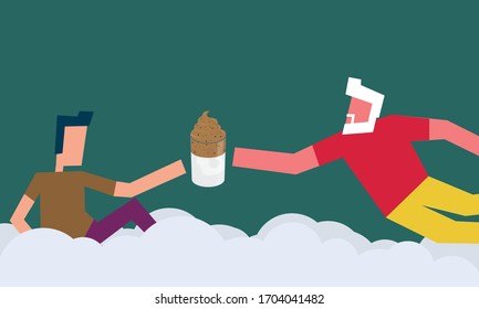 Ilustración vectorial del hombre de café de Dios. Ilustración del café Dalgona. Que Dios le dé café a Adam.