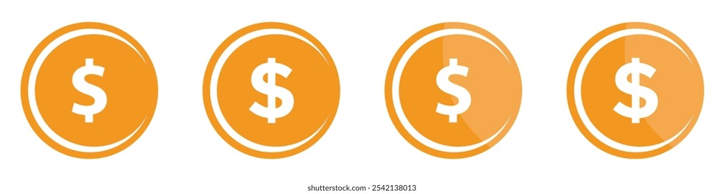 God coin vector signs set. Dollar gold coin icons