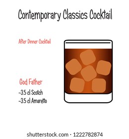 god father alcoholic cocktail vector illustration recipe