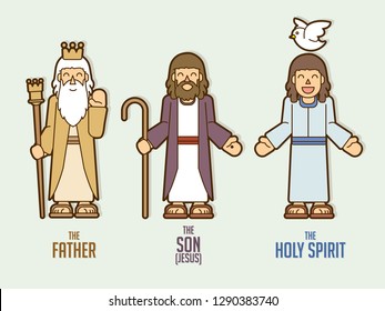 God Father Son Holy Spirit Cartoon Graphic Vector