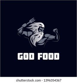 God Food Logo Designs. The idea is Zeus handle the fork. 