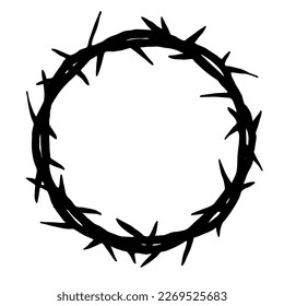 Ilustración religiosa vectorial de la Pascua de Dios el viernes de crucifixión - Silueta negra de la Corona de espinas símbolo icono, aislado en fondo blanco