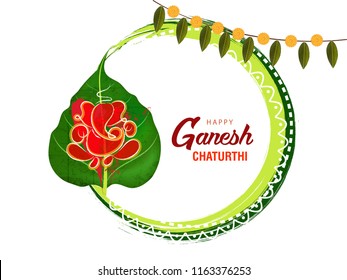 God Ganesha on Leaf Frame Design Illustration for Happy Ganesh Chaturthi.