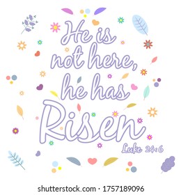 God gives people hope. The Bible, the word of God. Christianity. The number of believers is growing. Lettering He is not here, he has risen. Bible study concept. Colorful vector illustration.