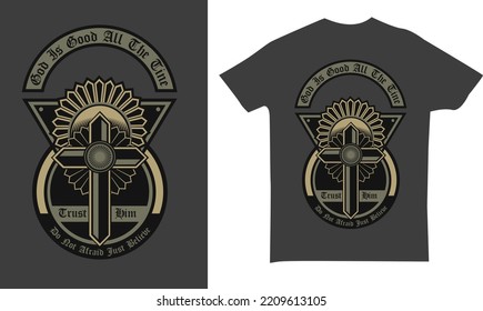 God Is Good All The Time stylish t-shirt and apparels trendy design with palm trees silhouettes, typography, print, vector illustration.