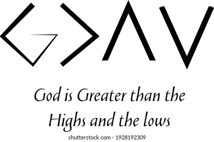 God is greater than the Highs and the lows, Christian Quote for print or use as poster, card, flyer or T Shirt