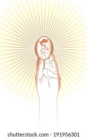 God hand holding egg which girl female