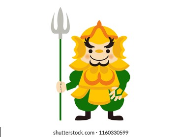 God of happiness of the Orient.
Happy God clip art.
Illustration of the god of happiness of the New Year.Clip art for New Year's cards.
