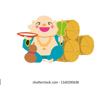 God of happiness of the Orient.
Happy God clip art.
Illustration of the god of happiness of the New Year.Clip art for New Year's cards.