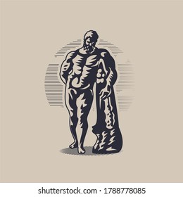 God Hercules. A man with a beard is leaning on a club.