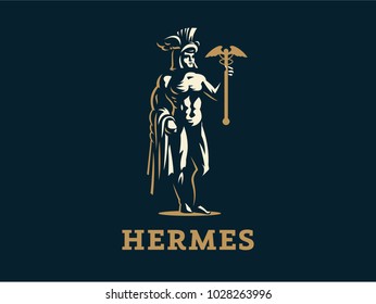 Dios Hermes se mantiene en manos de Caduceo. emblema vectorial.