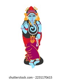 god in Hinduism Ganesha in the form of an elephant in flat style, vector illustration