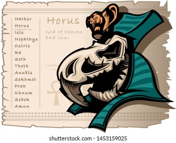 God Horus from ancient Egyptian mythology. Template banner in vintage style.