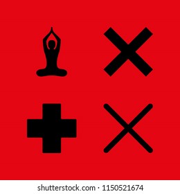 god icon. 4 god set with buddhist yoga pose and cross vector icons for web and mobile app