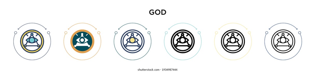 God icon in filled, thin line, outline and stroke style. Vector illustration of two colored and black god vector icons designs can be used for mobile, ui, web