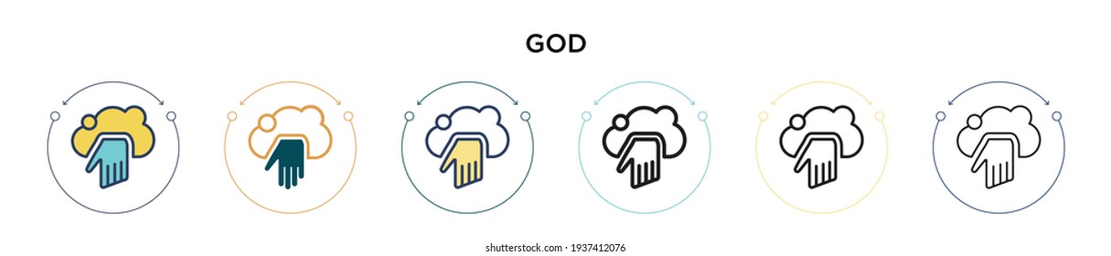 God icon in filled, thin line, outline and stroke style. Vector illustration of two colored and black god vector icons designs can be used for mobile, ui, web